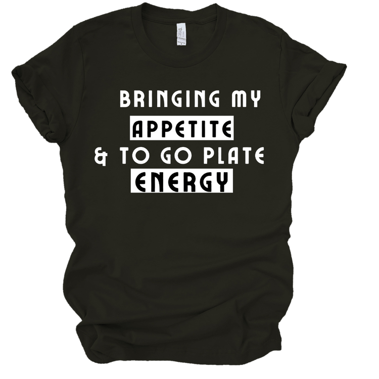 BRINGING MY APPETITE & TO GO PLATE ENERGY - BLACK Shirts & Tops Merchanaire