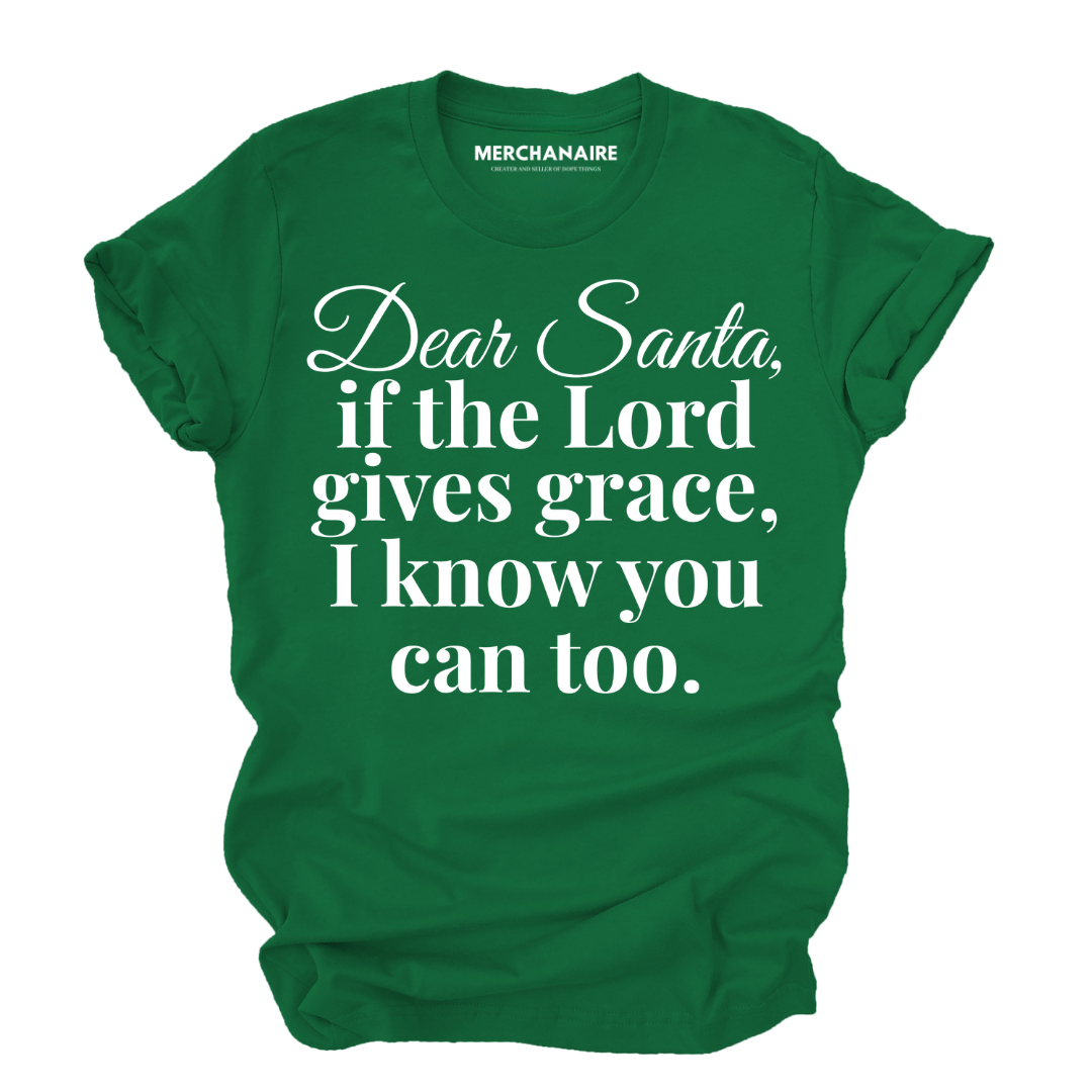 Dear Santa If the Lord Gives Grace T-Shirt - KELLY GREEN T-Shirt Merchanaire