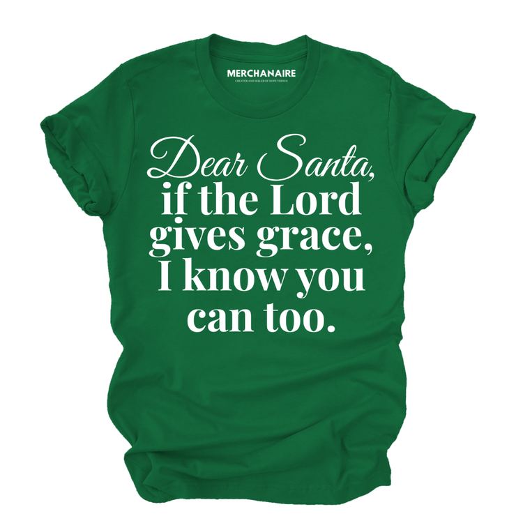 Dear Santa If the Lord Gives Grace T-Shirt - KELLY GREEN T-Shirt Merchanaire