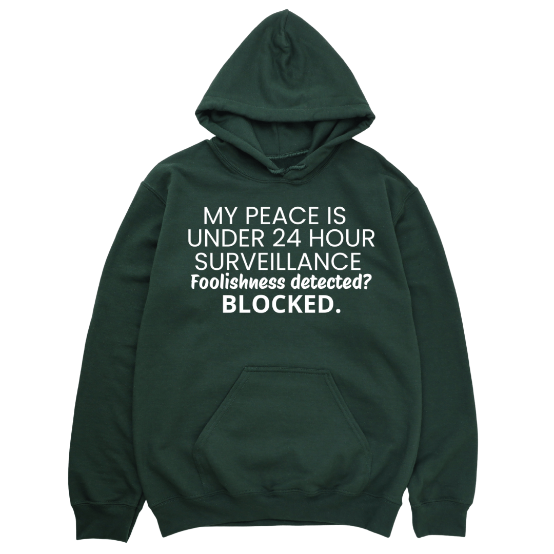 My Peace Is Under 24 Hour Surveillance Hoodie - Forest Green Hoodie Merchanaire