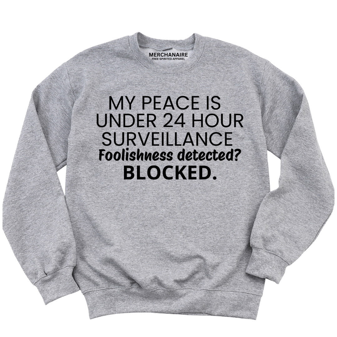 My Peace Is Under 24 Hour Surveillance Sweatshirt - Grey Sweatshirt Merchanaire