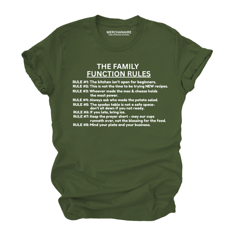 The Family Function Rules T-Shirt - Army Green T-Shirt Merchanaire
