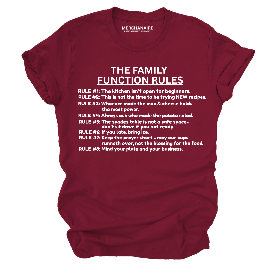 The Family Function Rules T-Shirt - Burgundy T-Shirt Merchanaire