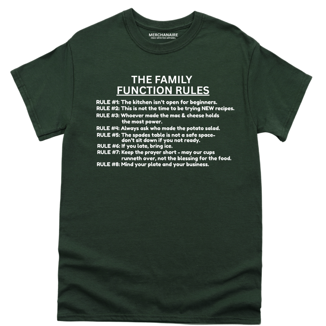 The Family Function Rules T-Shirt - Forest Green T-Shirt Merchanaire