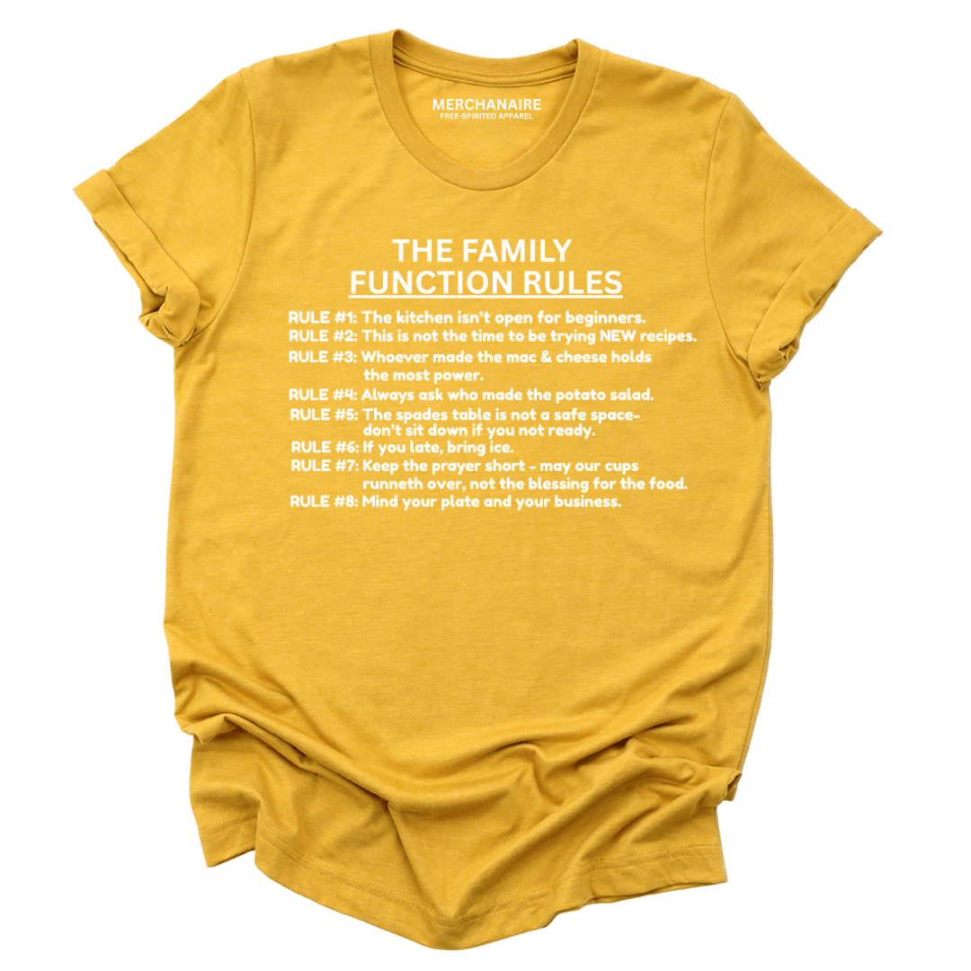 The Family Function Rules T-Shirt - Mustard T-Shirt Merchanaire