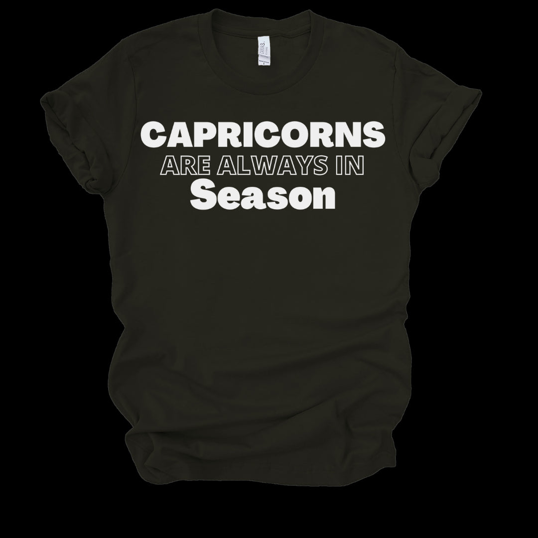 CAPRICORNS ARE ALWAYS IN SEASON - BLACK Shirts & Tops Merchanaire