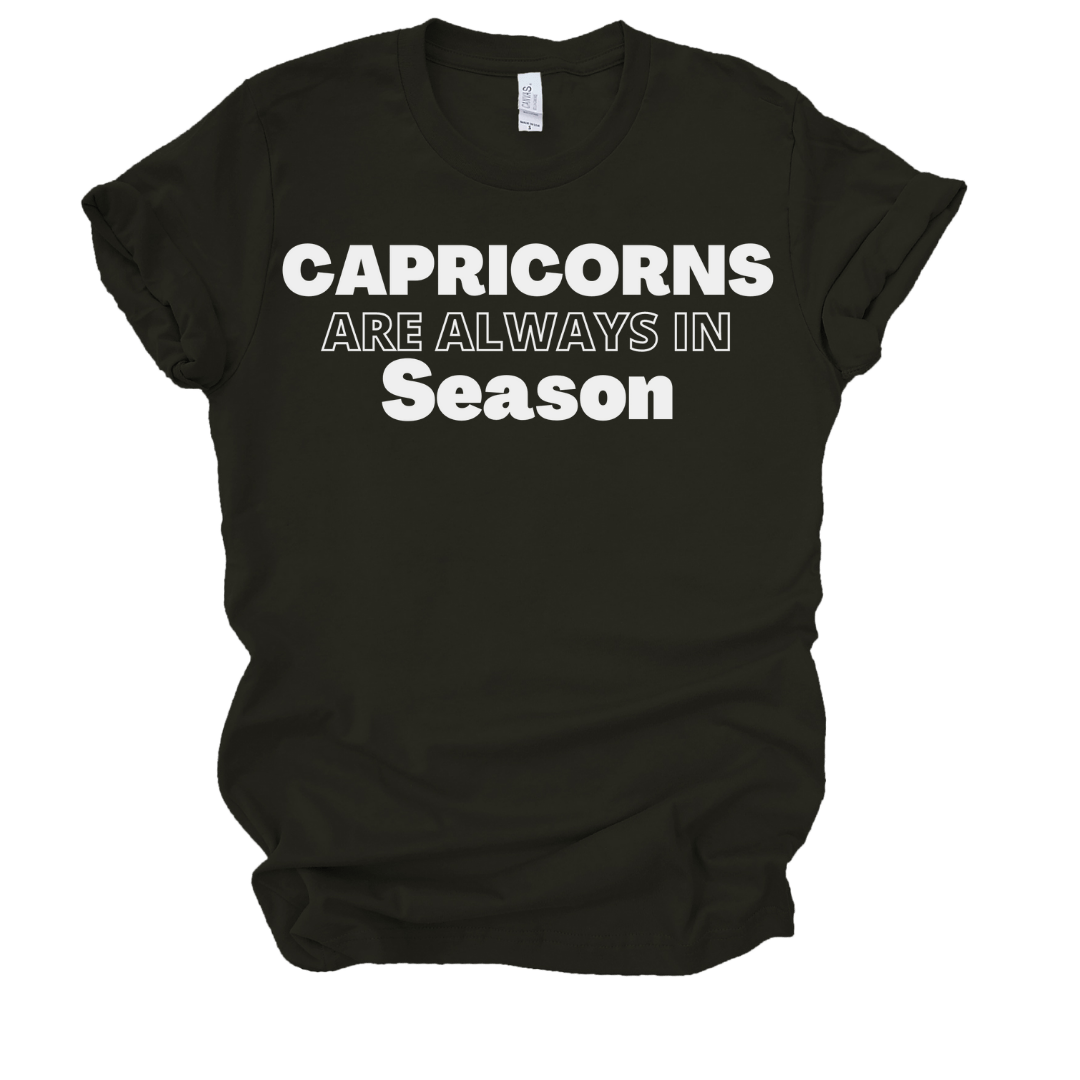 CAPRICORNS ARE ALWAYS IN SEASON - BLACK Shirts & Tops Merchanaire